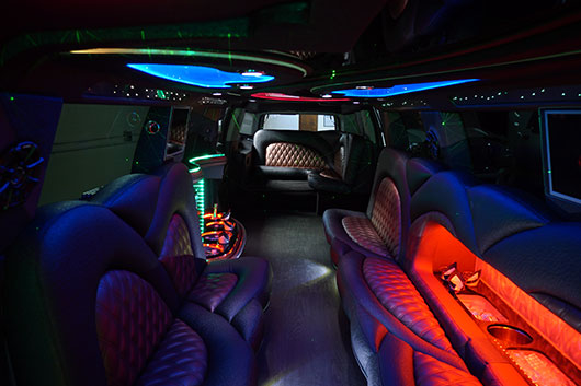 colorful interior of a stretch limo