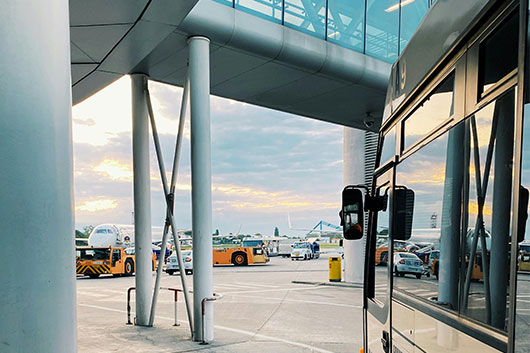 bus view in an airport