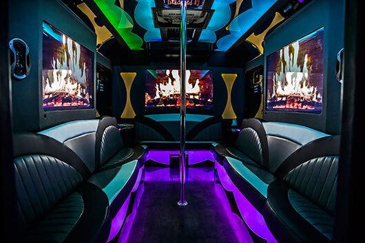 luxury seating on a limo bus interior