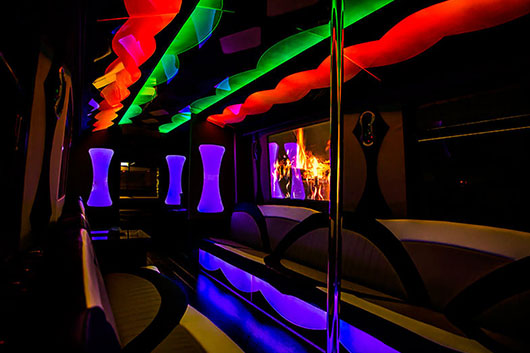 neong lights on a party bus